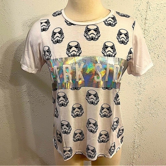 Star Wars Stormtrooper Dark Side Foil Front Short Sleeve T-Shirt Top - Picture 1 of 5